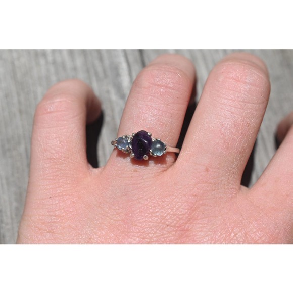 Amethyst engagement ring, Montana Sapphire, raw stone ring, alternative - Picture 1 of 5